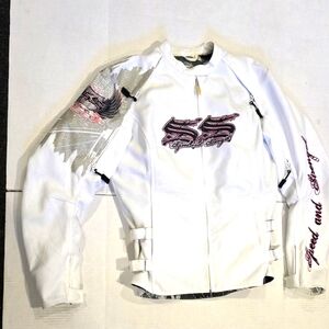Speed And Strength Motorcycly Jacket Womans Size Small White Pink Silver